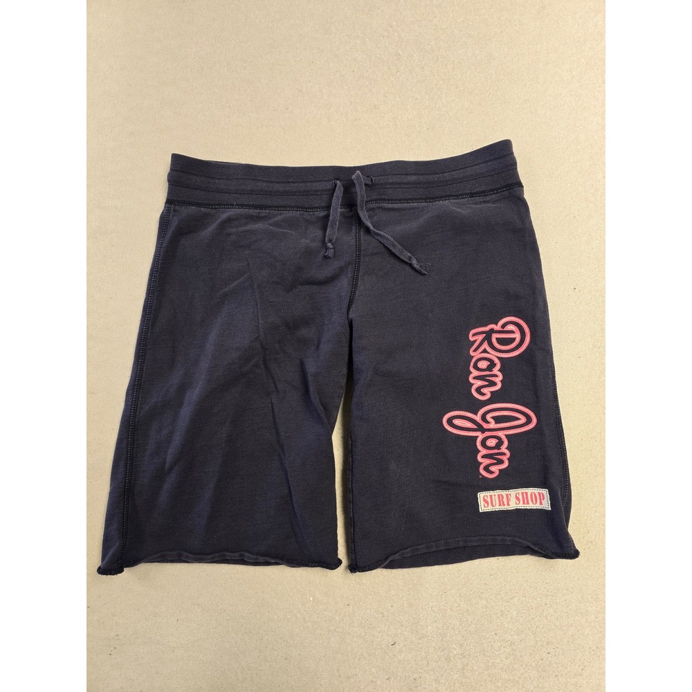 Ron Jon Surf Shop Mens Large Blue Cotton Drawstring Lounge Shorts Raw Hem y2k